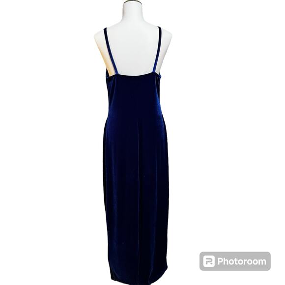 Vintage 90s Royal Blue Velvet Maxi Dress Jacket Set Size M Rhinestone Trim Prom - Picture 8 of 11